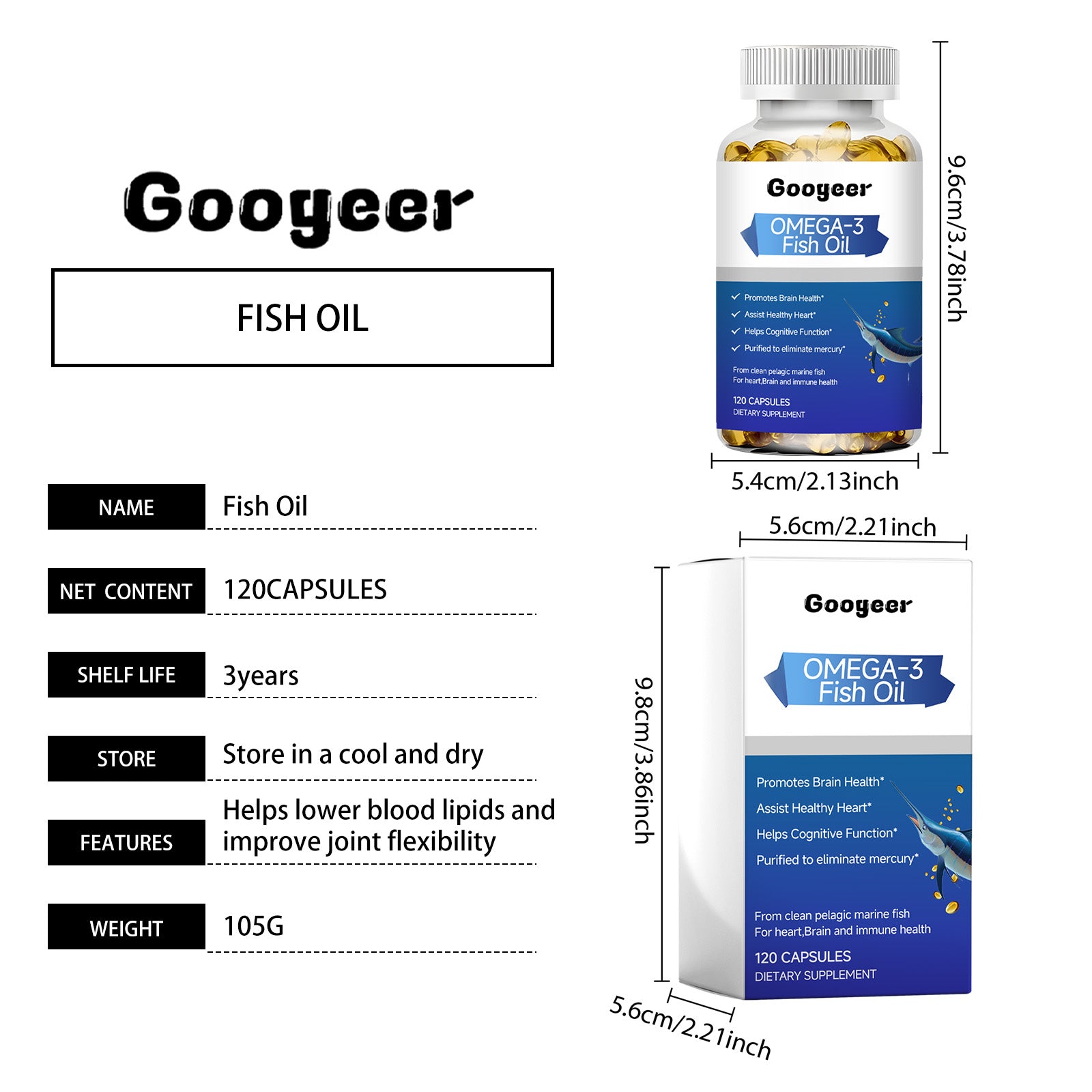 Googeer Natural Health Fish Oil Relieve Discomfort, Supplement Nutrition, Enhance Immunity, Health Care