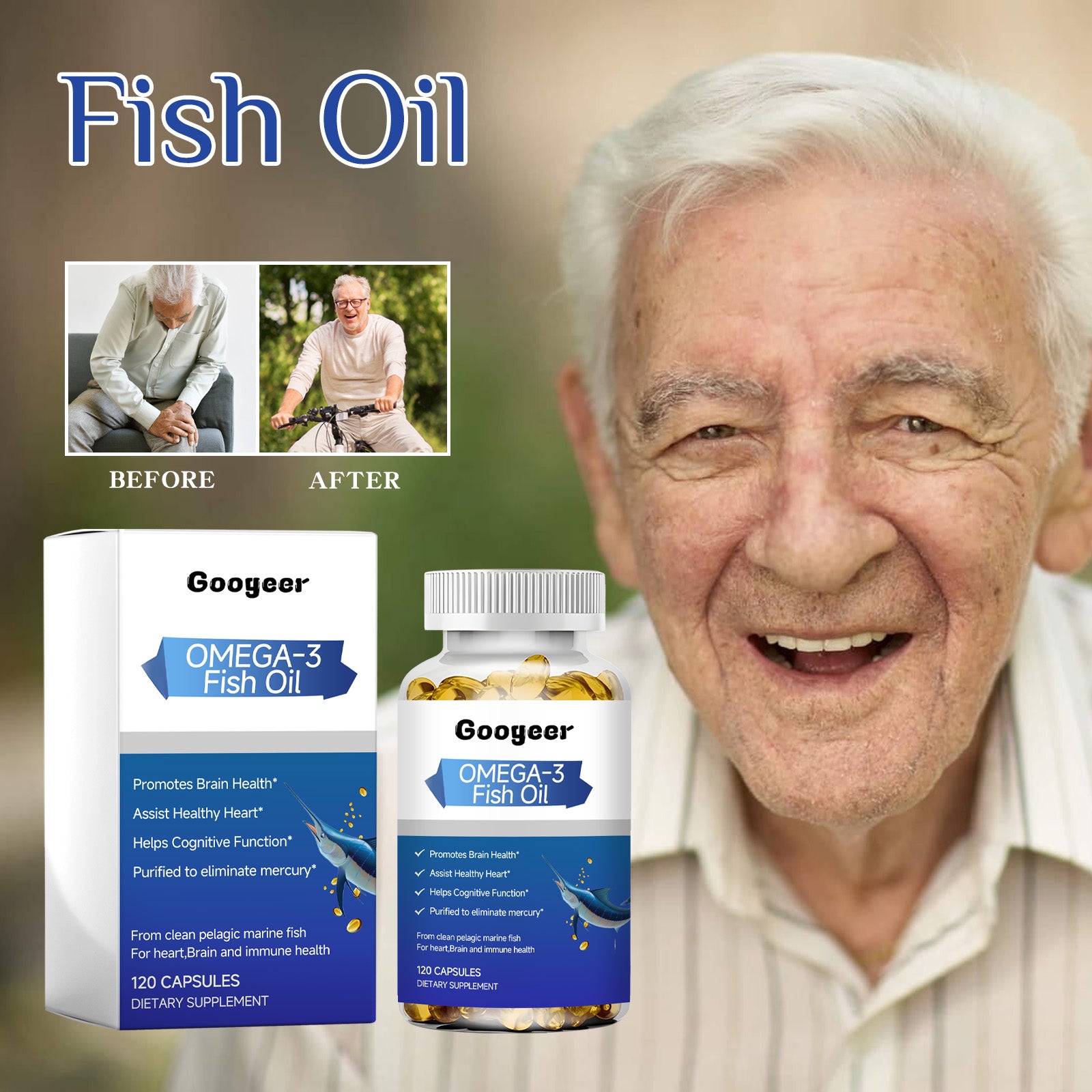 Googeer Natural Health Fish Oil Relieve Discomfort, Supplement Nutrition, Enhance Immunity, Health Care