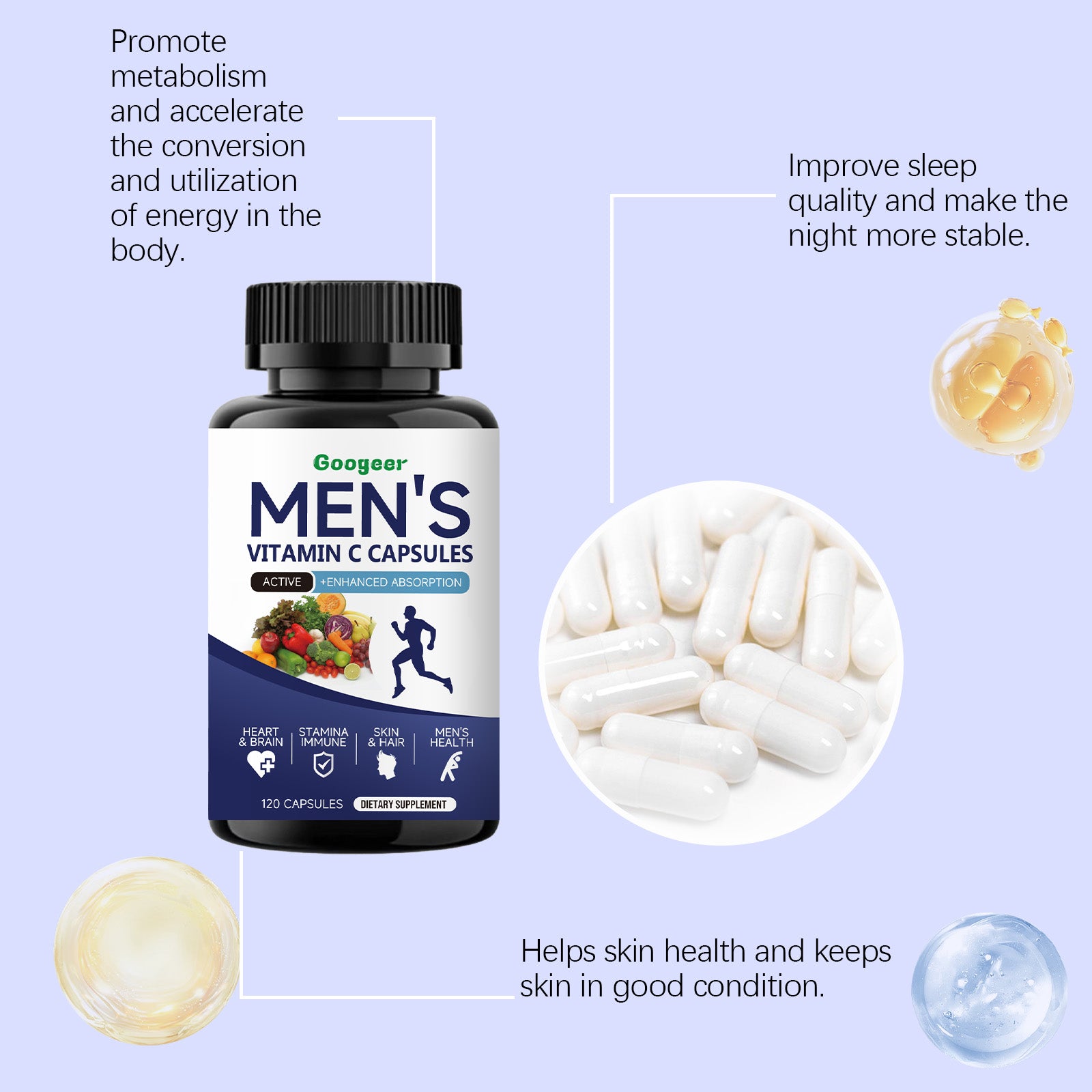 Googeer Men's Multivitamin Capsules Men's Comprehensive Vitamin Nutrition Capsules Supplement Essential Nutrients