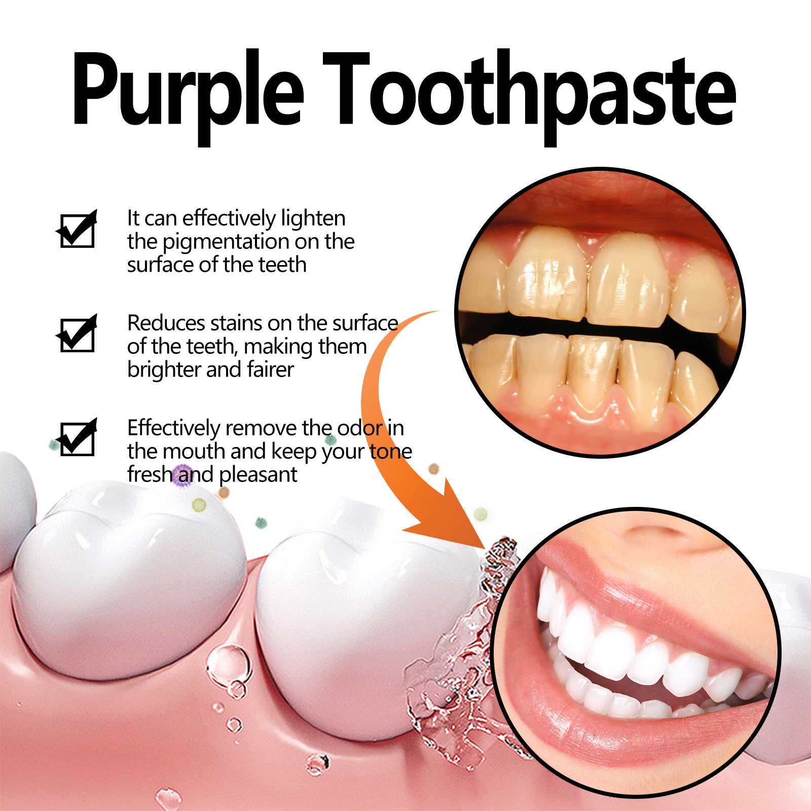 Purple Teeth Whitening Toothpaste - Deep cleans dental plaque and stains