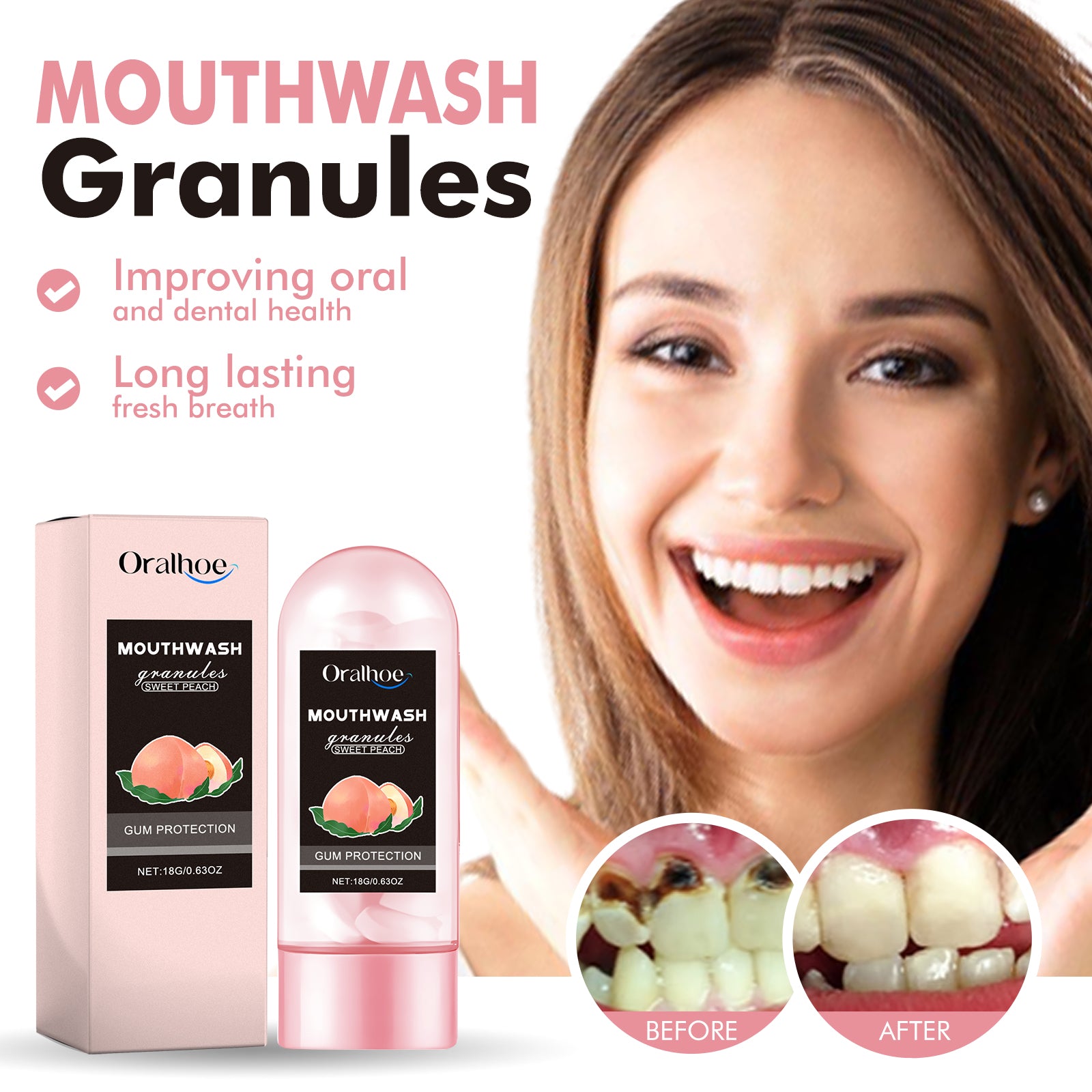 Peach Flavored Dental Cleansing Pellets - Long-lasting fresh breath