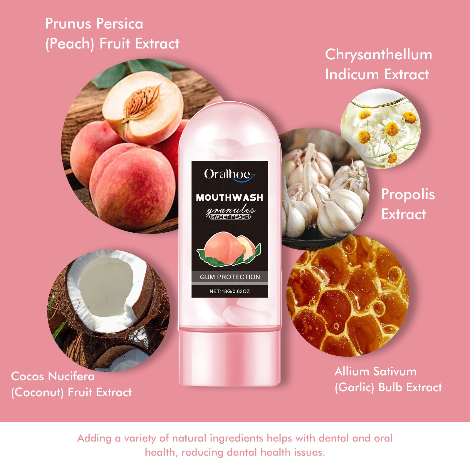 Peach Flavored Dental Cleansing Pellets - Long-lasting fresh breath