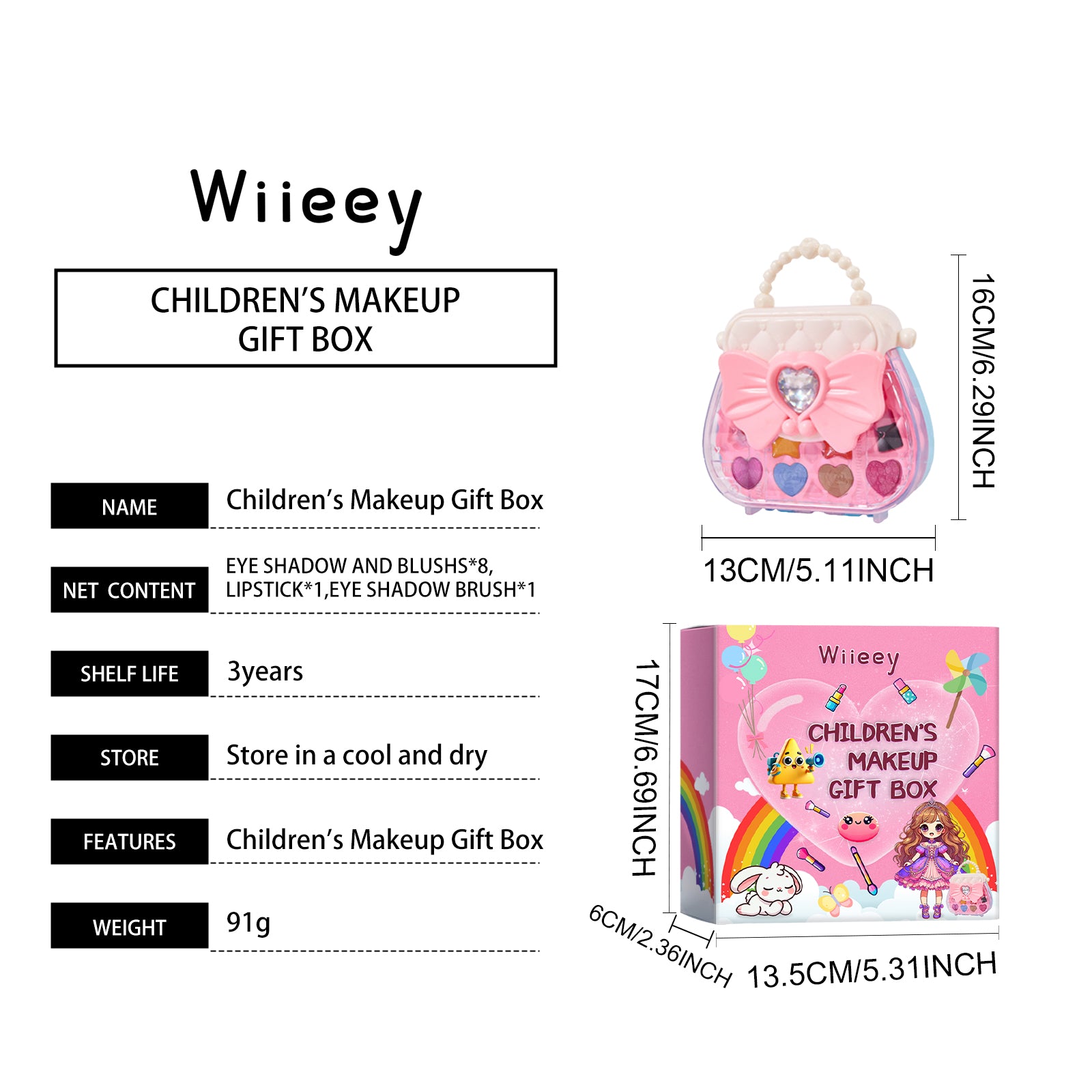 Wiieey Children's Makeup Gift Box, Fun for Kids Girls with Lipstick, Eyeshadow, and Makeup Set