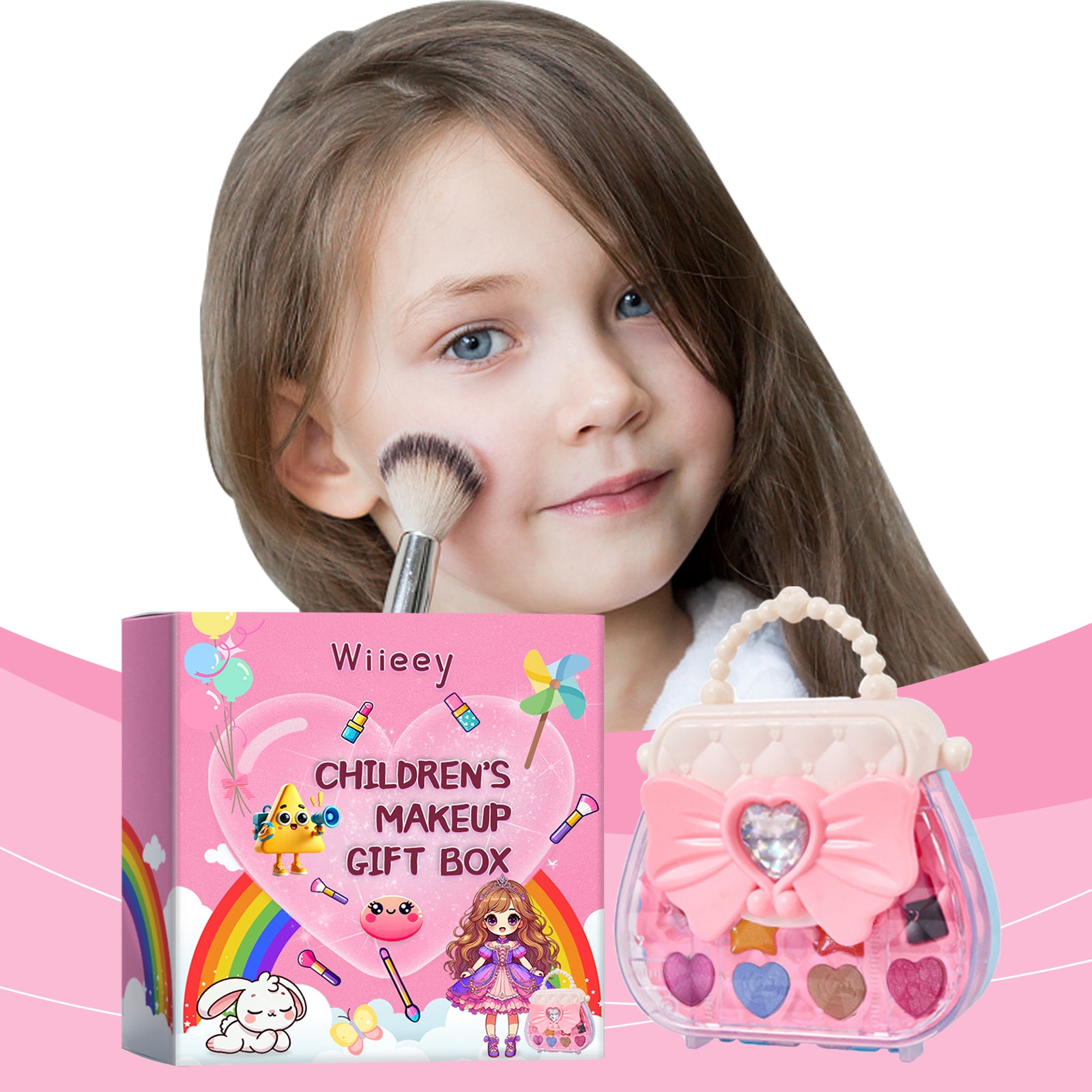 Wiieey Children's Makeup Gift Box, Fun for Kids Girls with Lipstick, Eyeshadow, and Makeup Set