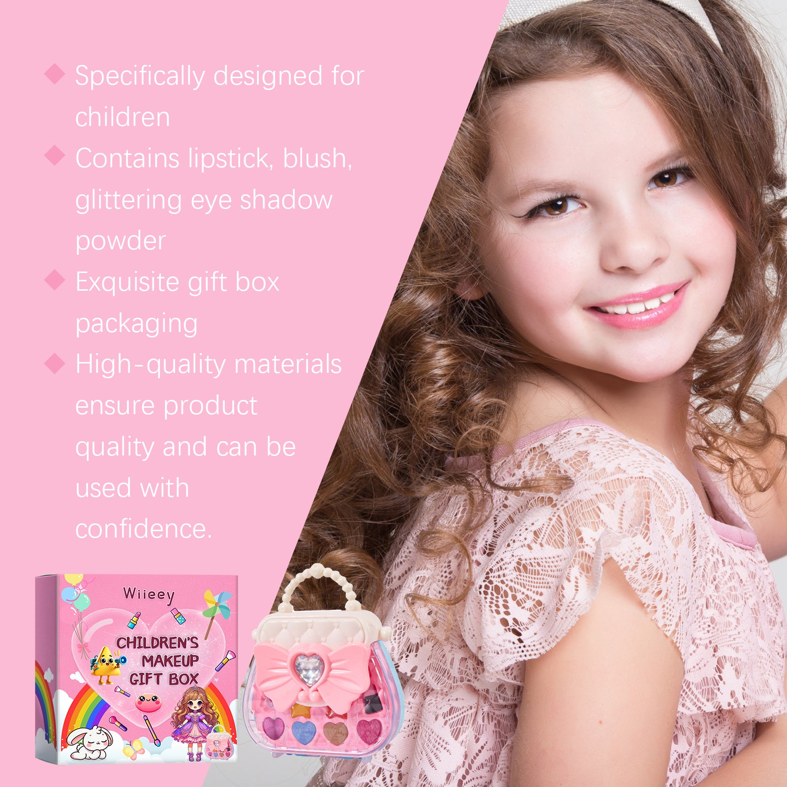 Wiieey Children's Makeup Gift Box, Fun for Kids Girls with Lipstick, Eyeshadow, and Makeup Set