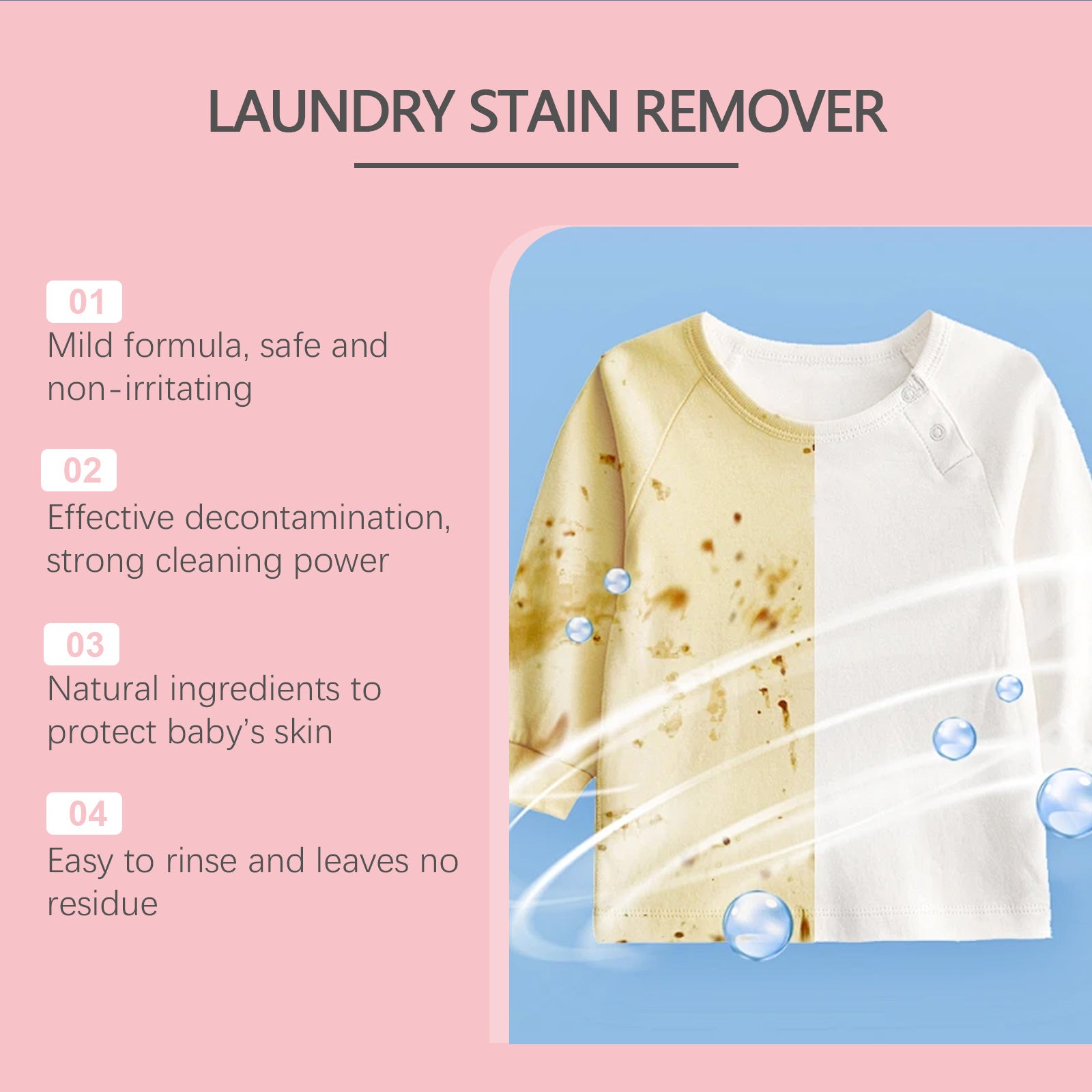 Wiieey Baby Clothes Stain Remover, Gentle Formula for Deep Cleaning and Softening Baby Clothes