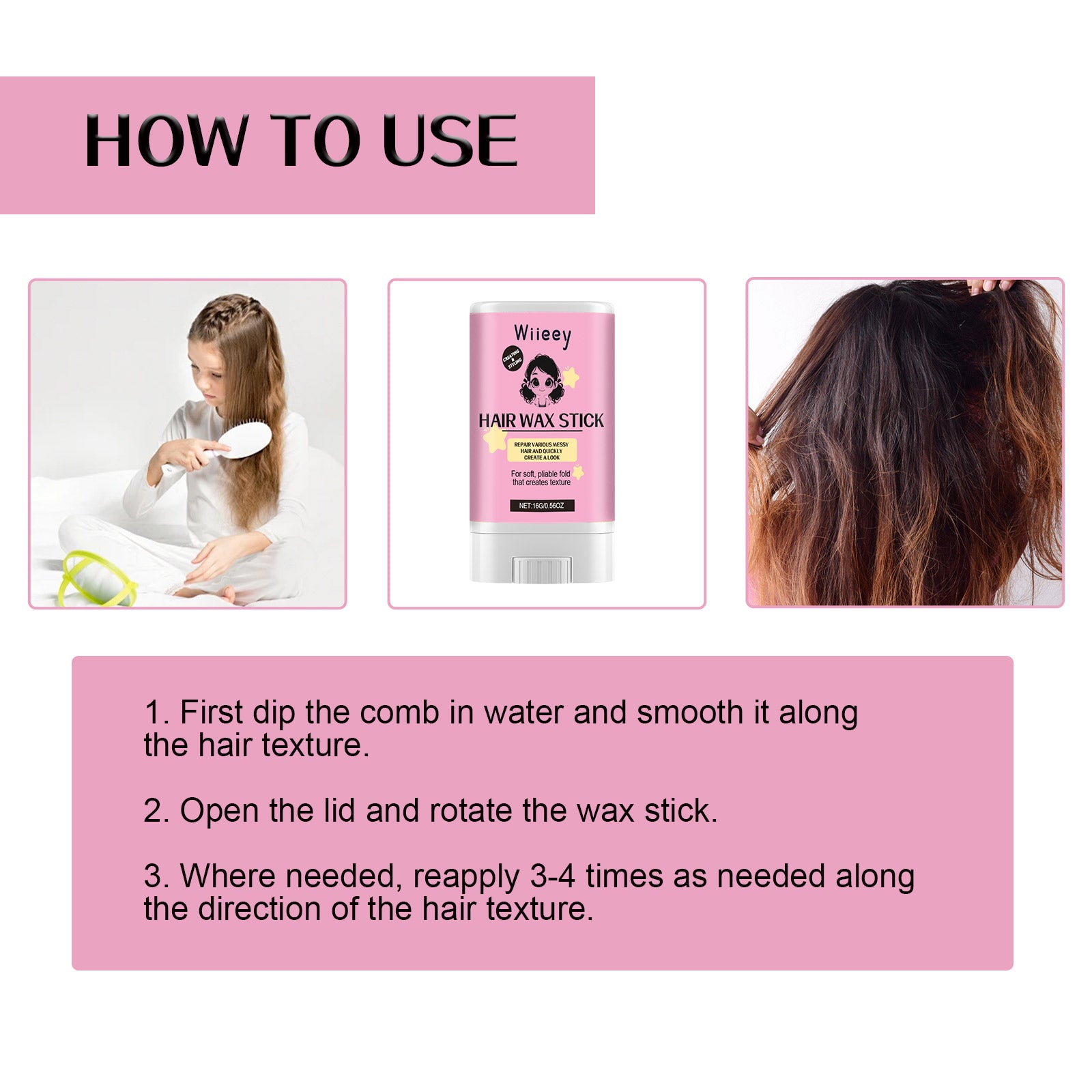 Wiieey Styling Wax Stick, Moisturizes, is Portable, Adds Shine, and Provides Long-lasting Hold and Voluminous Hair