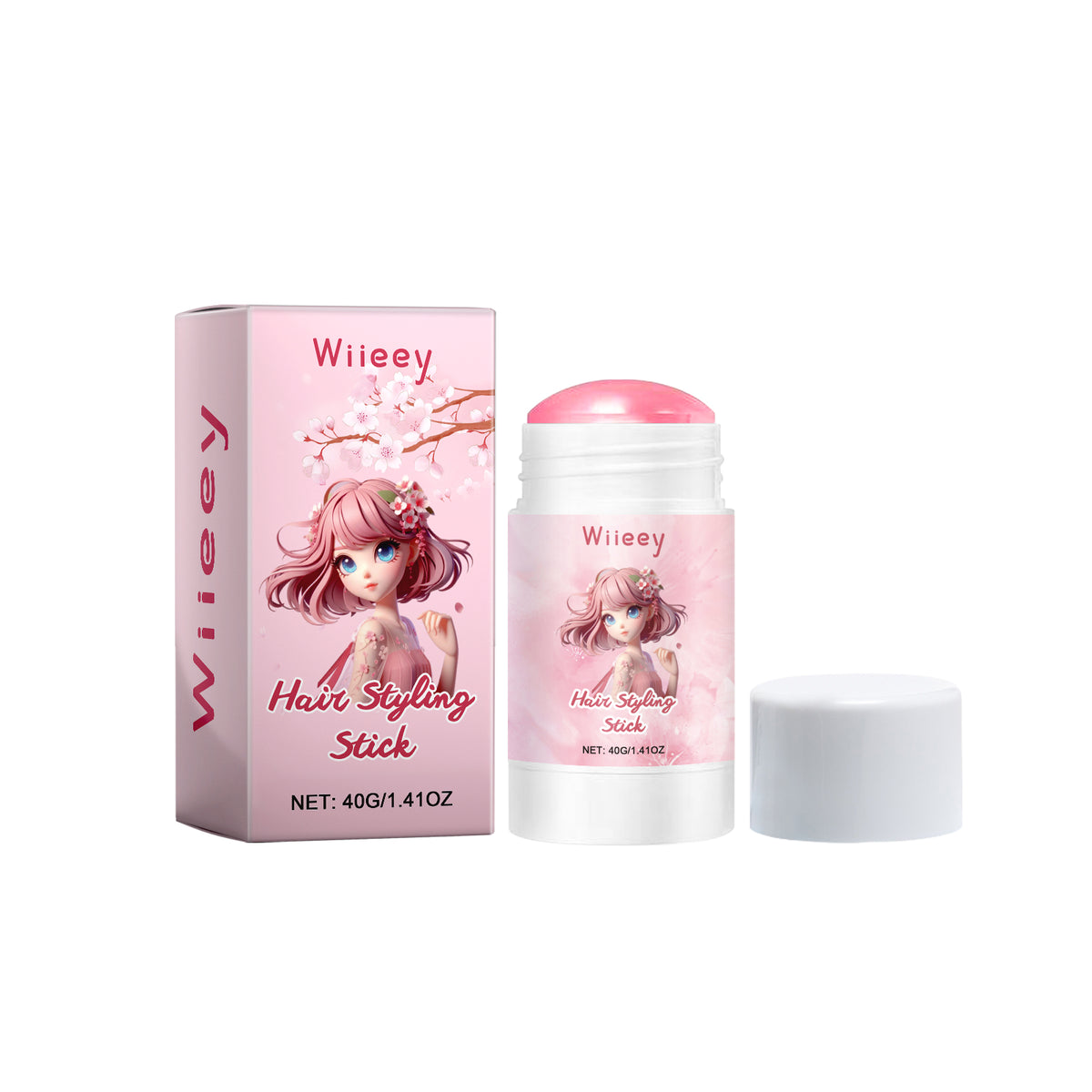 Wiieey Sakura-flavored Hair Styling Stick, Keeps Hair Styled and Moisturized, Soothes Frizz