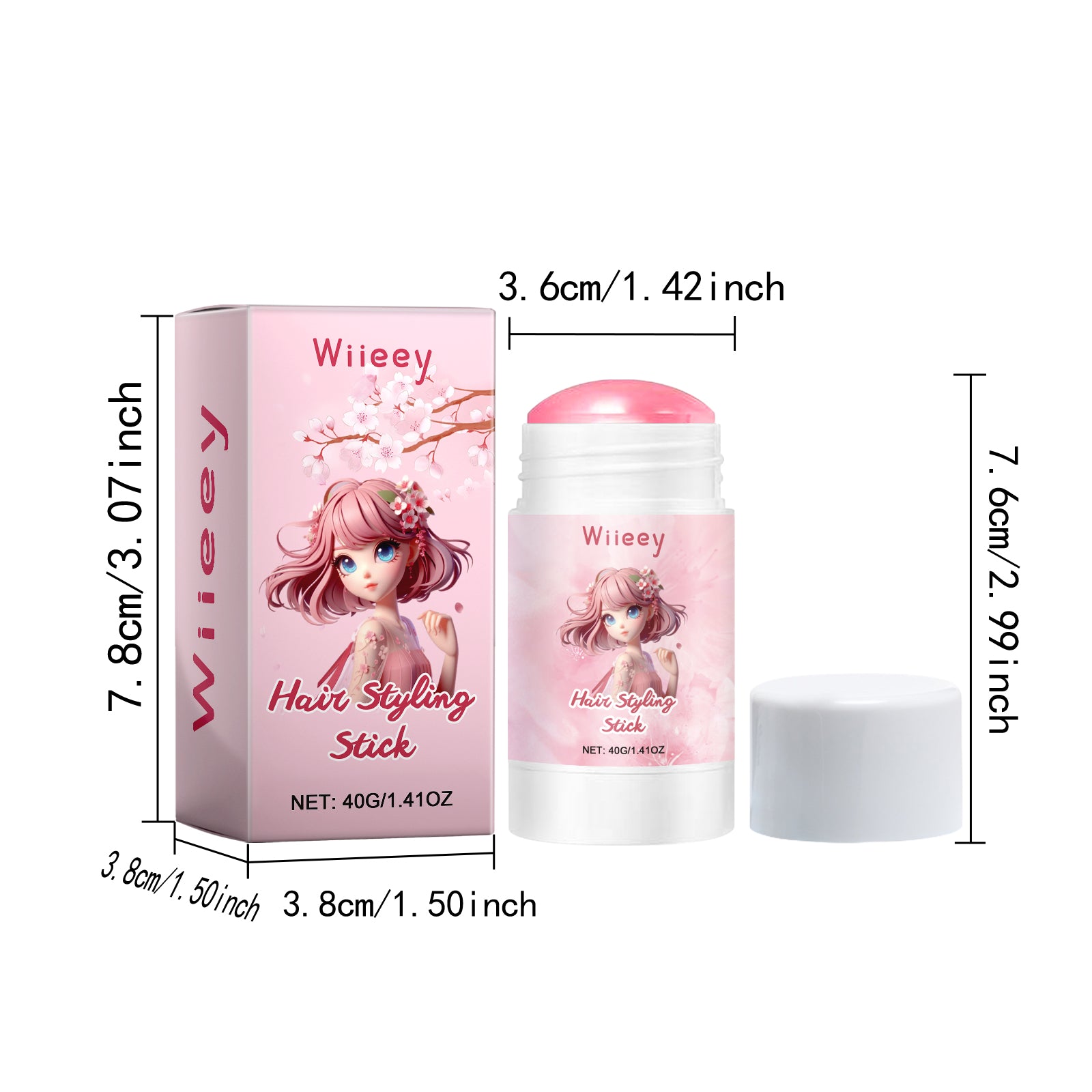 Wiieey Sakura-flavored Hair Styling Stick, Keeps Hair Styled and Moisturized, Soothes Frizz