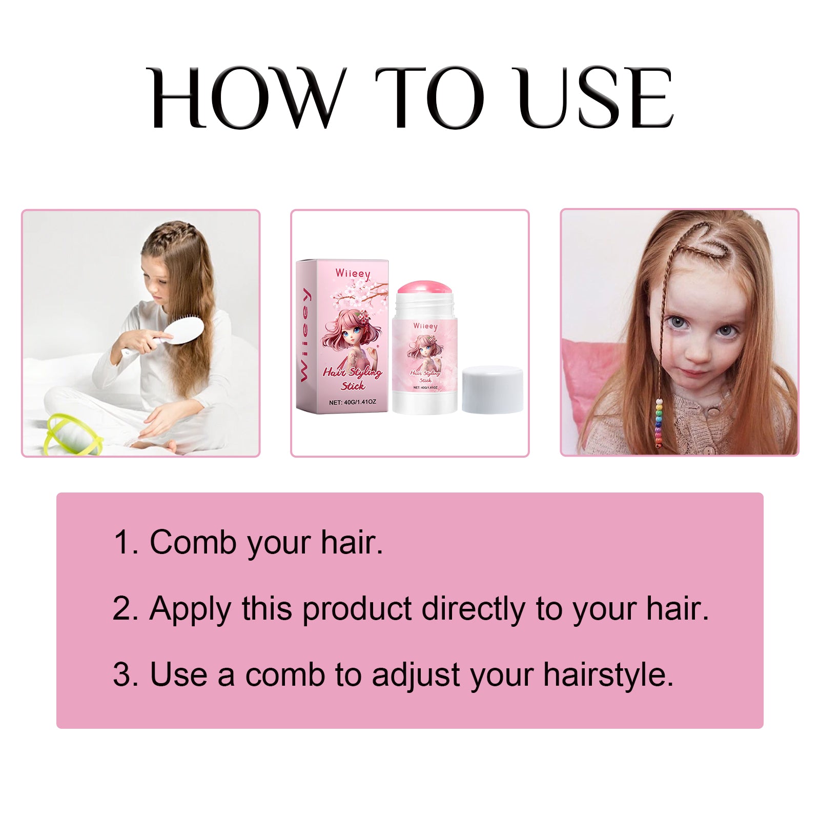 Wiieey Sakura-flavored Hair Styling Stick, Keeps Hair Styled and Moisturized, Soothes Frizz