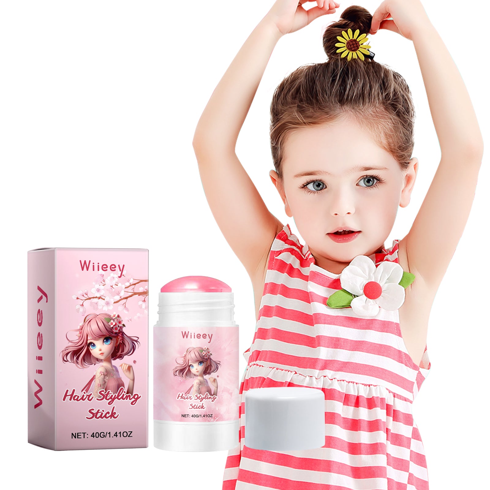 Wiieey Sakura-flavored Hair Styling Stick, Keeps Hair Styled and Moisturized, Soothes Frizz