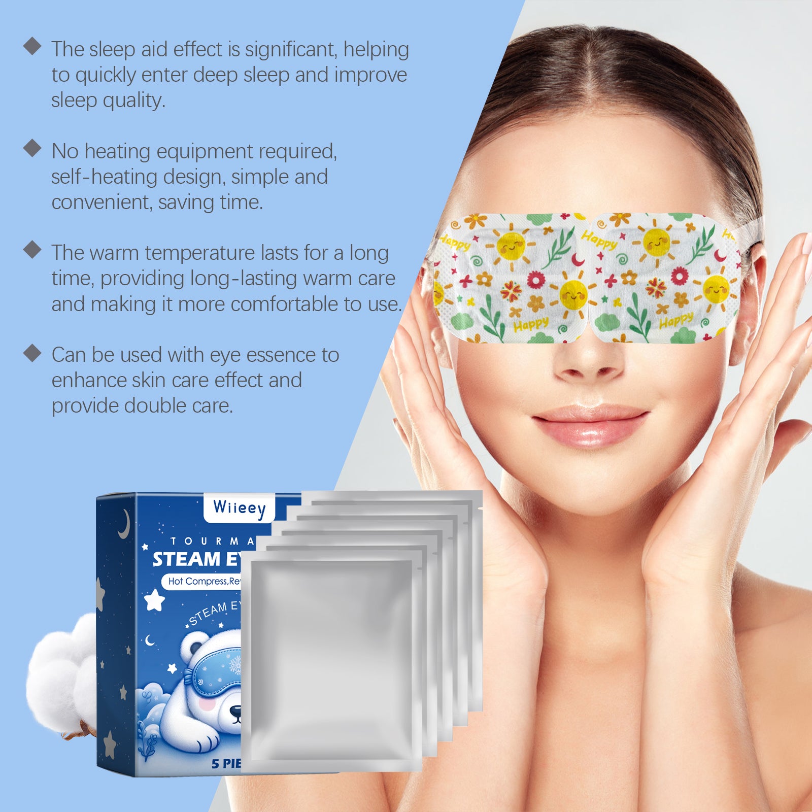 Wiieey Sleep Steam Eye Mask, Gentle Warm Compress to Relieve Eye Fatigue and Improve Sleep Quality