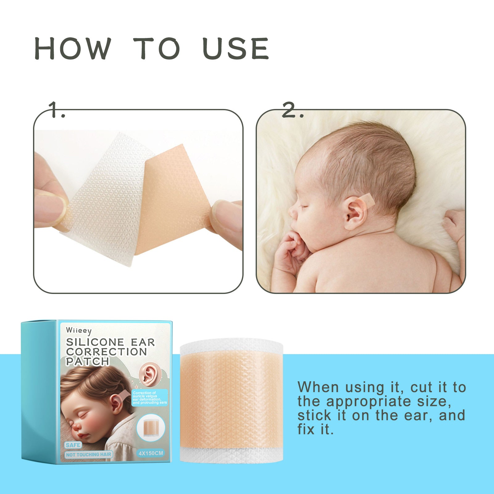 Wiieey Silicone Ear Correction Patch, Helps Correct Children's Prominent Ears, Gentle, Waterproof, and Breathable
