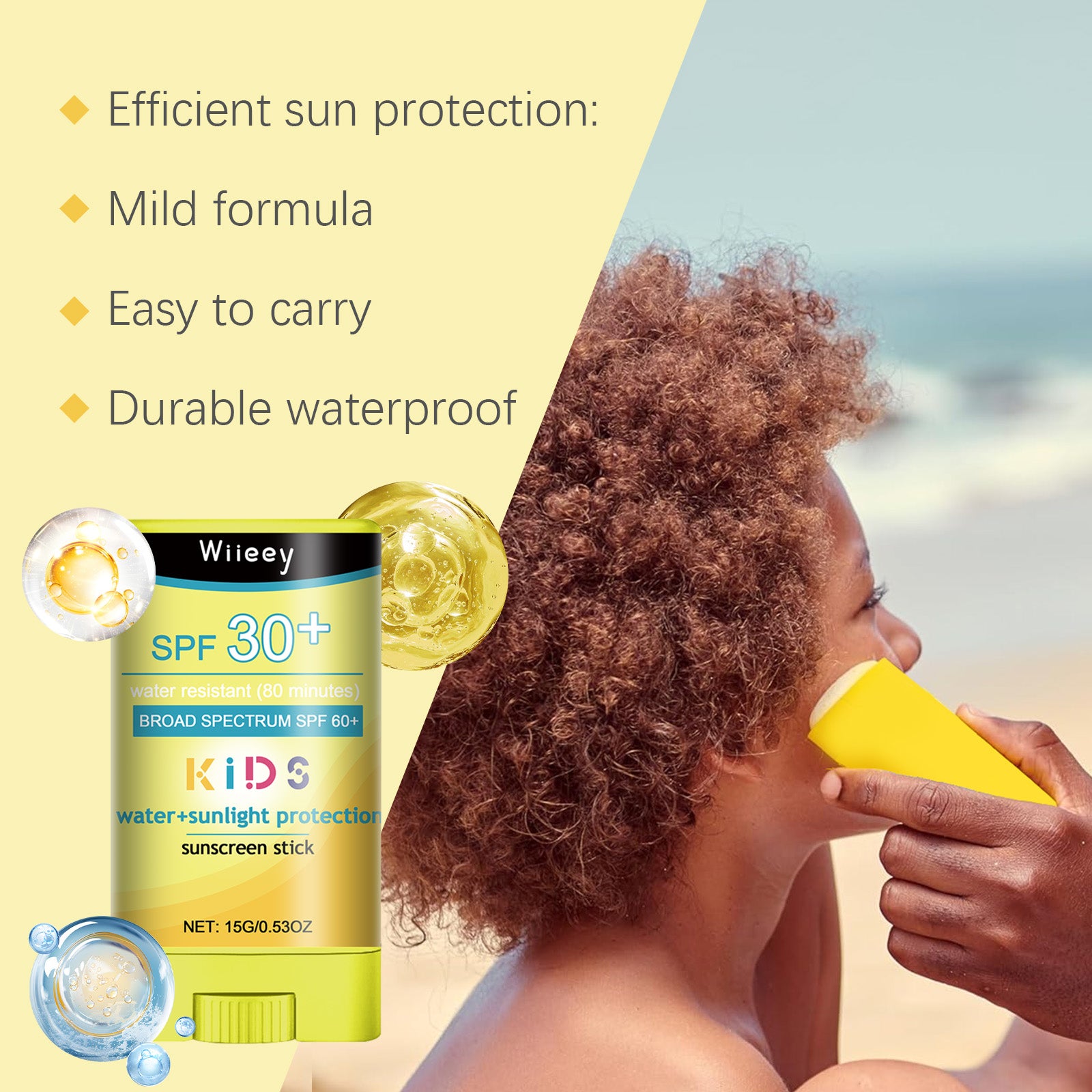 Wiieey Children's UV Protection Stick, Refreshing, Non-Sticky, and Long-lasting Waterproof and Anti-Sweat Protection