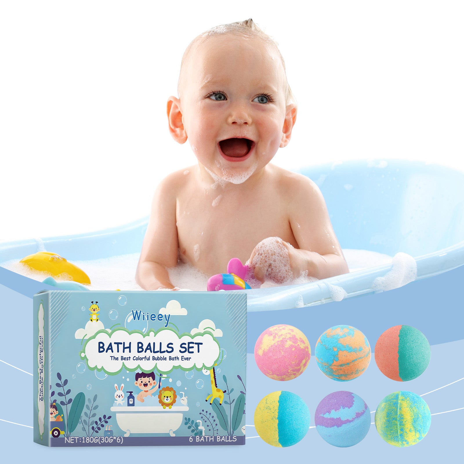 Wiieey Children's Bubble Bath Ball, Moisturizing and Fragrant Bubble Bath with Plant Aroma for Skin Cleansing