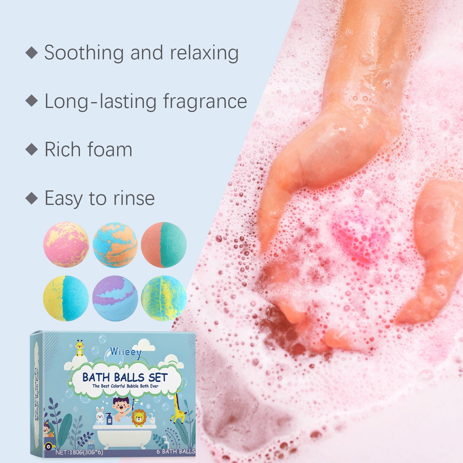 Wiieey Children's Bubble Bath Ball, Moisturizing and Fragrant Bubble Bath with Plant Aroma for Skin Cleansing