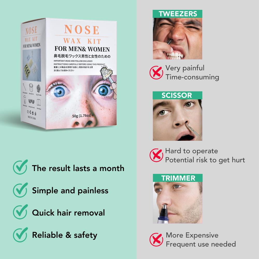 Nose Wax Kit for Men Women,Eyebrows Ears Lips Facial Nose Removal Waxing Kit with 1.76oz Wax 20 Applicators 10 Paper Cups 8 Moustache Protectors & 1 Measuring Cup