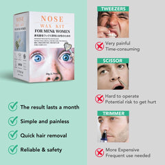 Nose Wax Kit for Men Women,Eyebrows Ears Lips Facial Nose Removal Waxing Kit with 1.76oz Wax 20 Applicators 10 Paper Cups 8 Moustache Protectors & 1 Measuring Cup