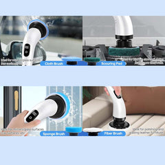 Motorized Rotary Scrubber Power Scrubber Cordless Cleaning Brush, Removable Long Handle, 8 Interchangeable Brush Heads, Quick Charge Power Scrubber