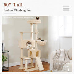 60.62 Inches Multi-Level Cat Tree Cat Tower for Indoor Cats with Sisal-Covered Scratching Post, Cozy Cat Condo, Padded Top Perch for Indoor Cats1