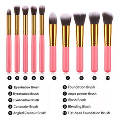 10 Pcs Travel Set Mini Makeup Brush Set (Pink Gold)