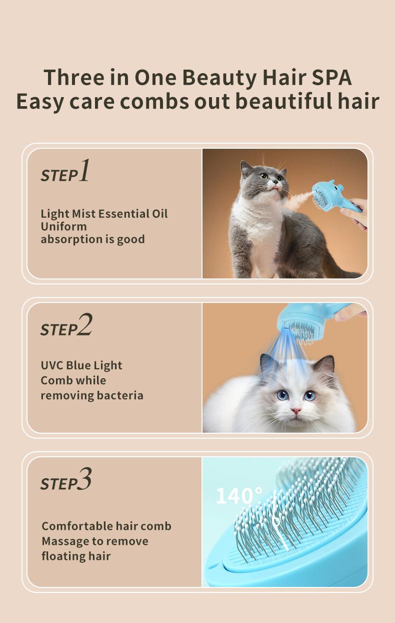 Cat Steam Brush for Shedding, 4 in 1 Steamy Cat Brush with Release Button, Self Cleaning Metal Pet Misting Hair Comb with Handle for Grooming Kitten Dog spray brush