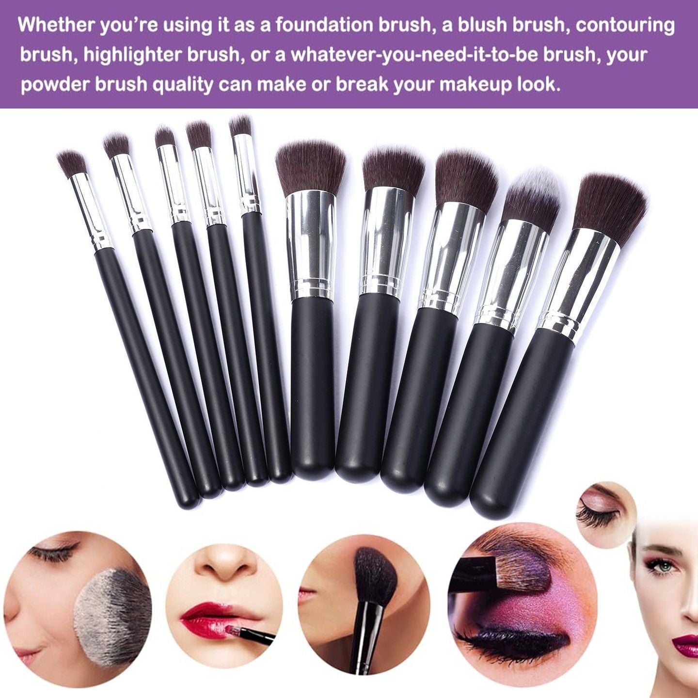 10 Pcs Makeup Brushes Set for Travel Set Synthesized