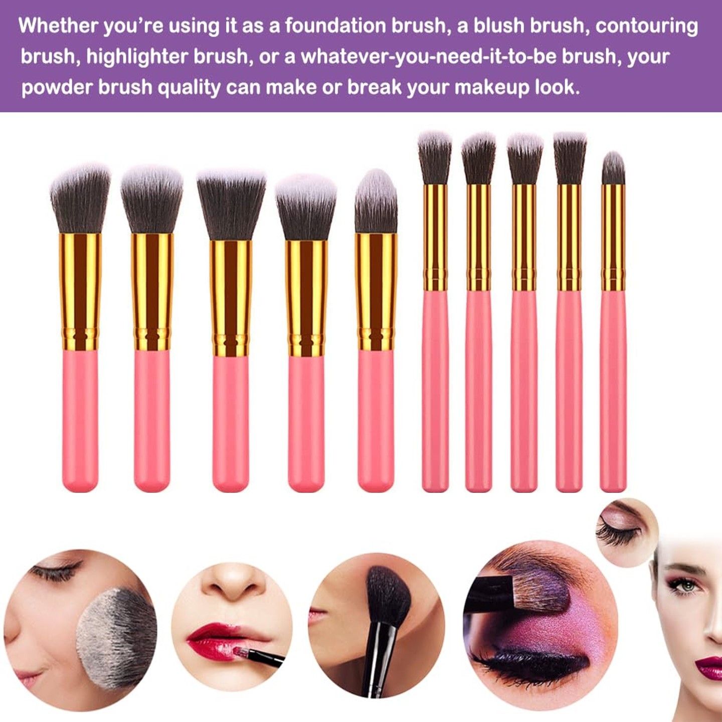 10 Pcs Travel Set Mini Makeup Brush Set (Pink Gold)