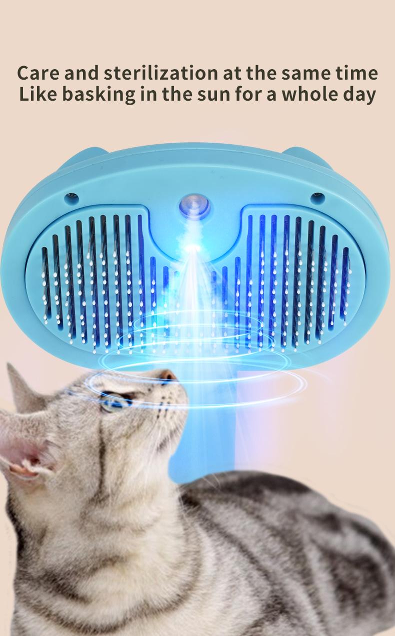 Cat Steam Brush for Shedding, 4 in 1 Steamy Cat Brush with Release Button, Self Cleaning Metal Pet Misting Hair Comb with Handle for Grooming Kitten Dog spray brush