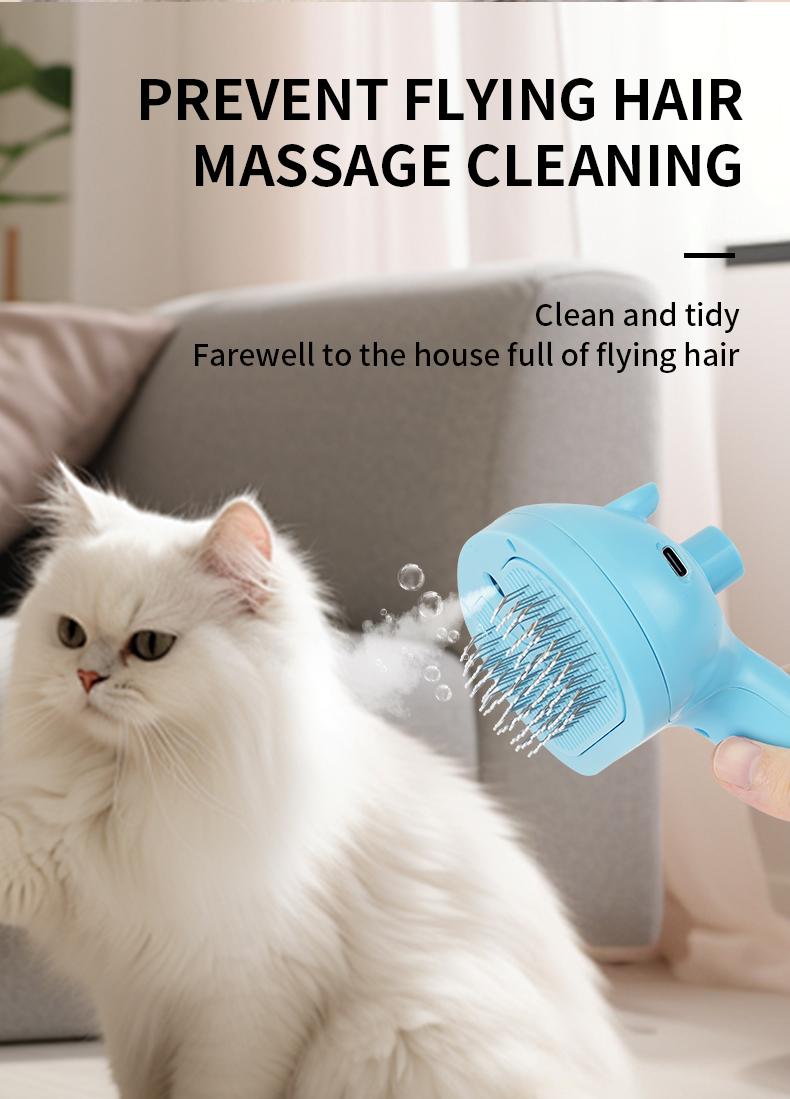 Cat Steam Brush for Shedding, 4 in 1 Steamy Cat Brush with Release Button, Self Cleaning Metal Pet Misting Hair Comb with Handle for Grooming Kitten Dog spray brush