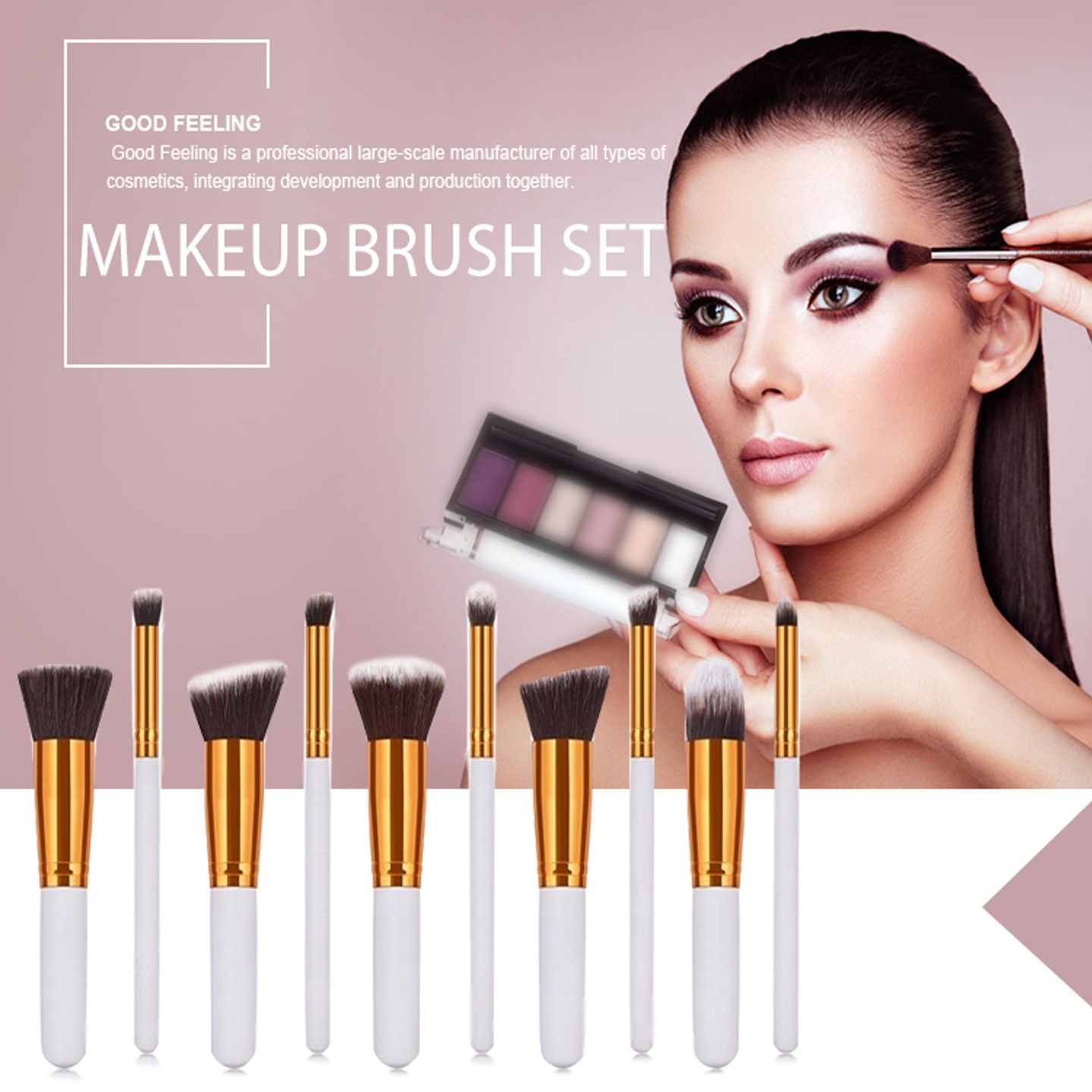 10 Pcs Makeup Brushes Set for Travel Set Synthesized (White Glod)with bag1