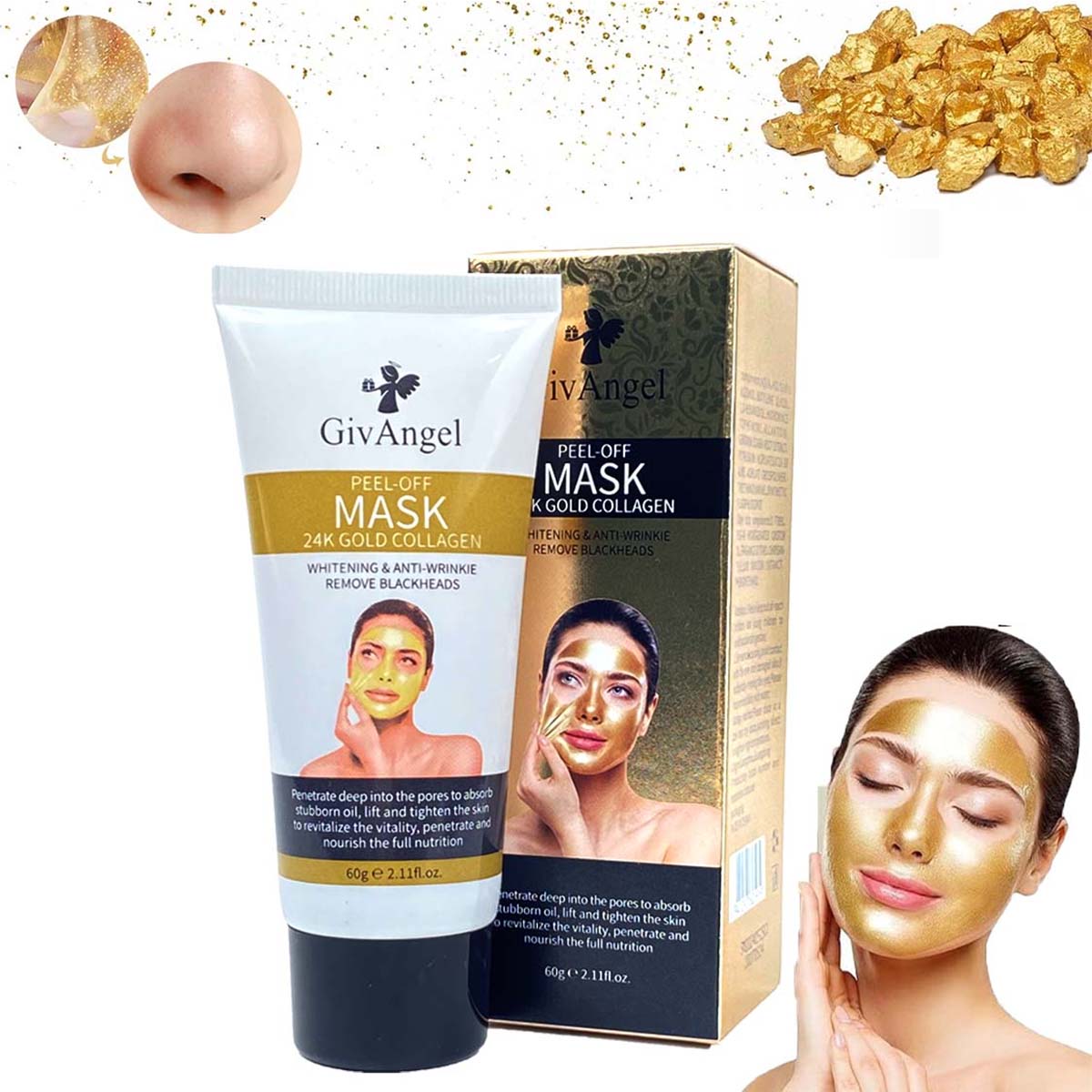 1 bottle, GivAngel Gold Mask, Gold Peeling Mask, Gold Peeling Mask, Gold Peeling Face Mask, Anti-Aging Gold Mask Deep Cleansing & Moisturizing1