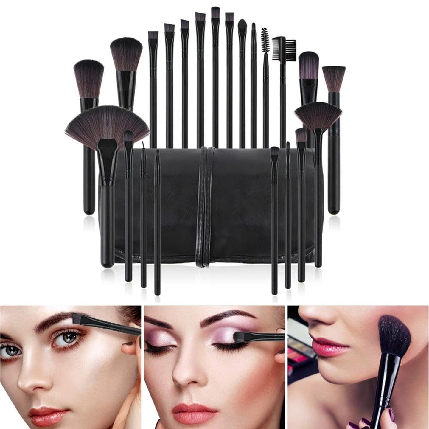 22 Piece Makeup Brush Set Professional Black Foundation Eyeshadow Brush with Storage Bag for Girls