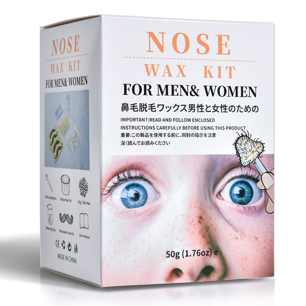 Nose Wax Kit for Men Women,Eyebrows Ears Lips Facial Nose Removal Waxing Kit with 1.76oz Wax 20 Applicators 10 Paper Cups 8 Moustache Protectors & 1 Measuring Cup