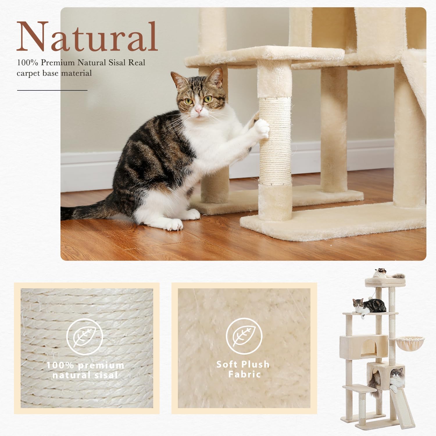 60.62 Inches Multi-Level Cat Tree Cat Tower for Indoor Cats with Sisal-Covered Scratching Post, Cozy Cat Condo, Padded Top Perch for Indoor Cats1