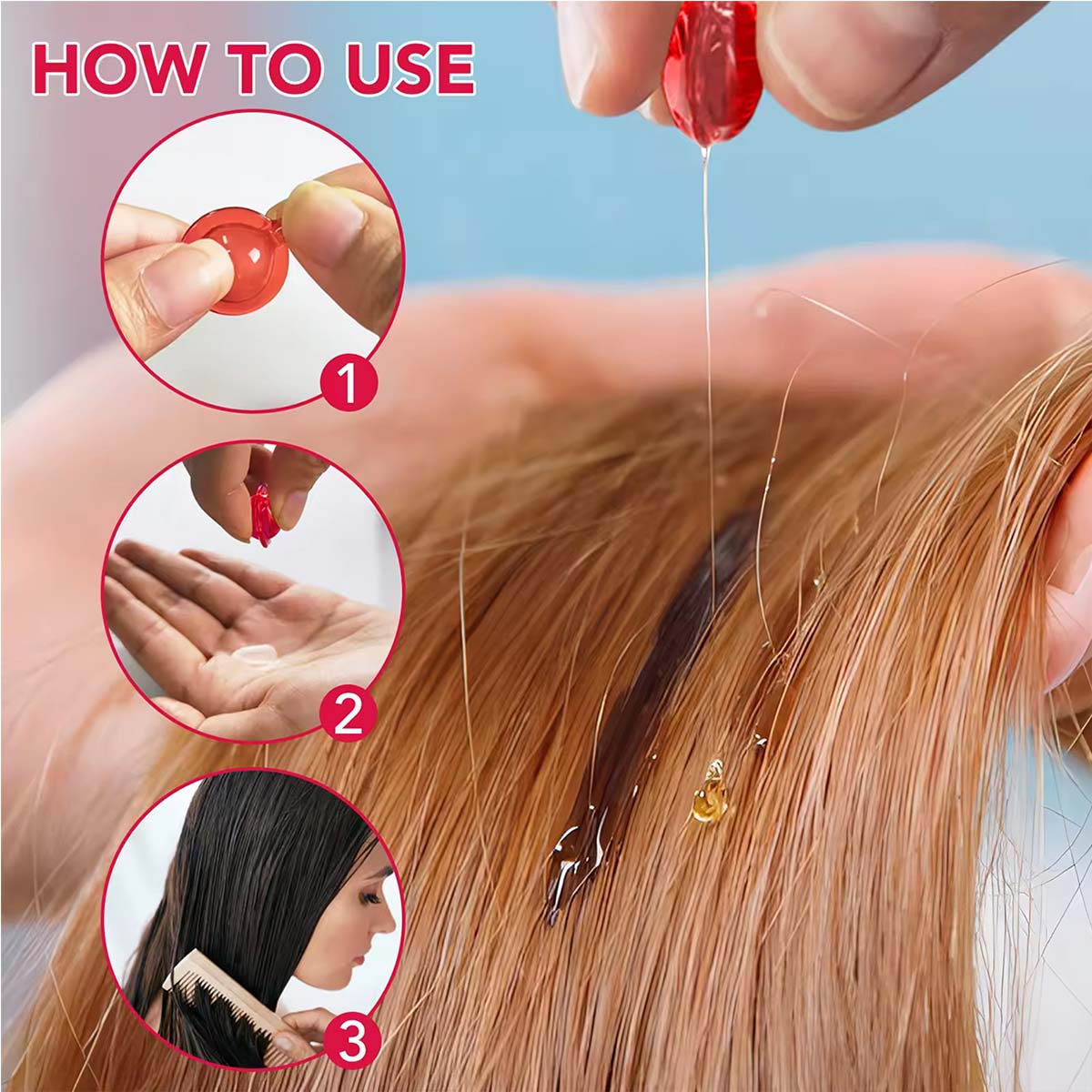 Hair care serum capsule 40 tablets, women's and men's hair vitamin serum, no rinse with trunk, Hawaiian avocado oil, moisturizes, smoothes and repairs