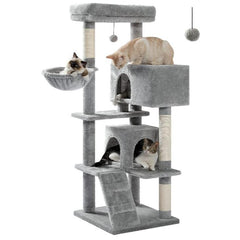 Cat Tree for Large Cats Adult with Super Large Top Perch, 56.3" Cat Tower for Large Cats with Plush Hammock, Cat Shelves and Dangling Pompom, Cat Scratching Posts and 2 Condos Houses, scratching pads & posts1