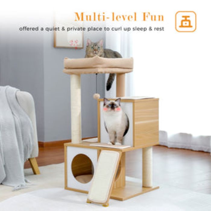 PAWZ Road 35 Inches Wooden Medium Cat Tree House1