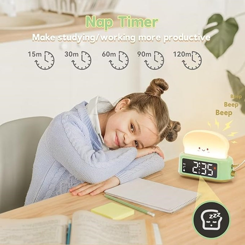 Kids Alarm Clock, Digital Alarm Clock for Bedrooms, Cute Toast Night Light, Timer, Snooze, Adjustable Brightness, Small Bedside Clock for Kids Girls Boys Teens Birthday Room D¨¦cor
