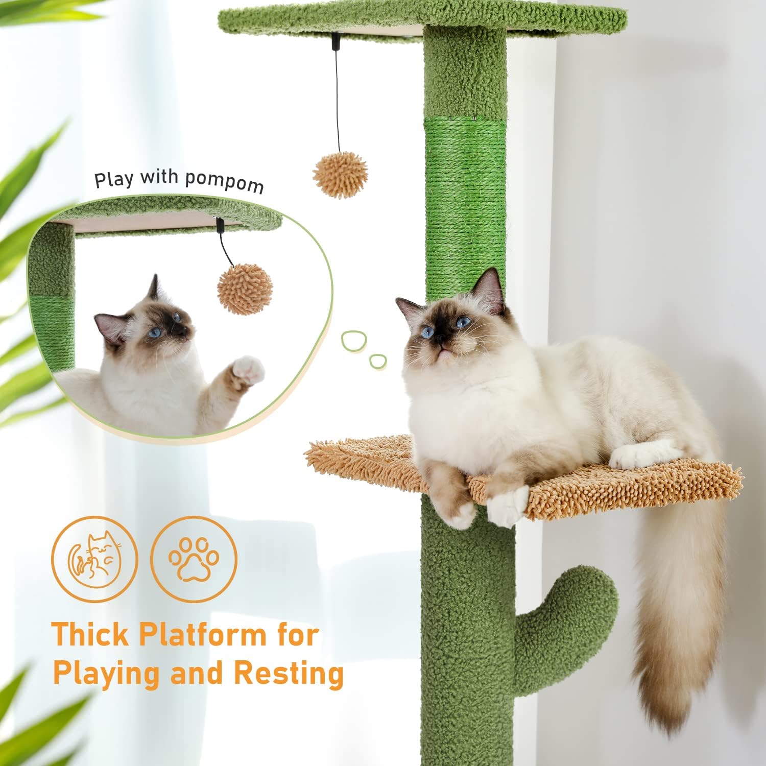 Cat Tree Floor Standing Cat Tower, Adjustable Height (85-112"), 7-Level Climbing Activity Center with Cozy Hammock, 5 Platforms and Indoor Scratching Post2