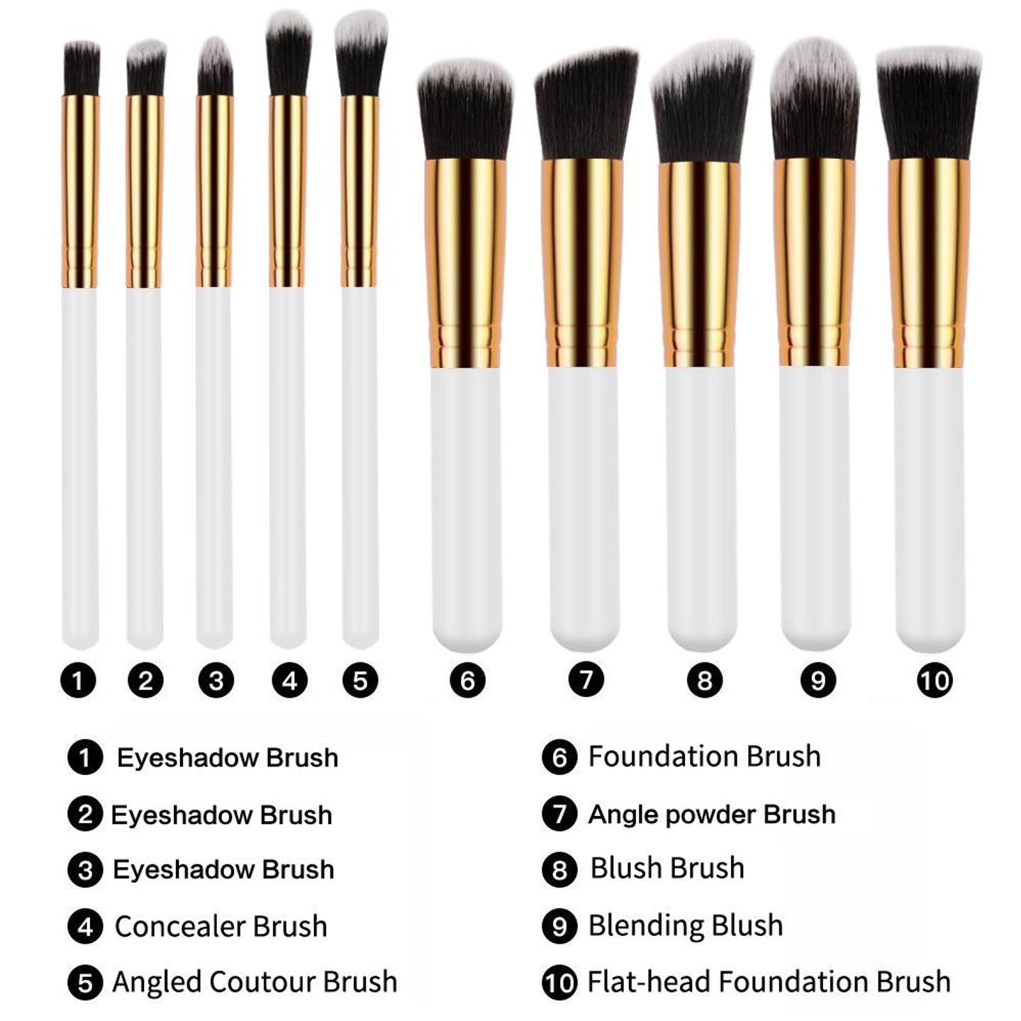 10 Pcs Makeup Brushes Set for Travel Set Synthesized (White Glod)with bag1