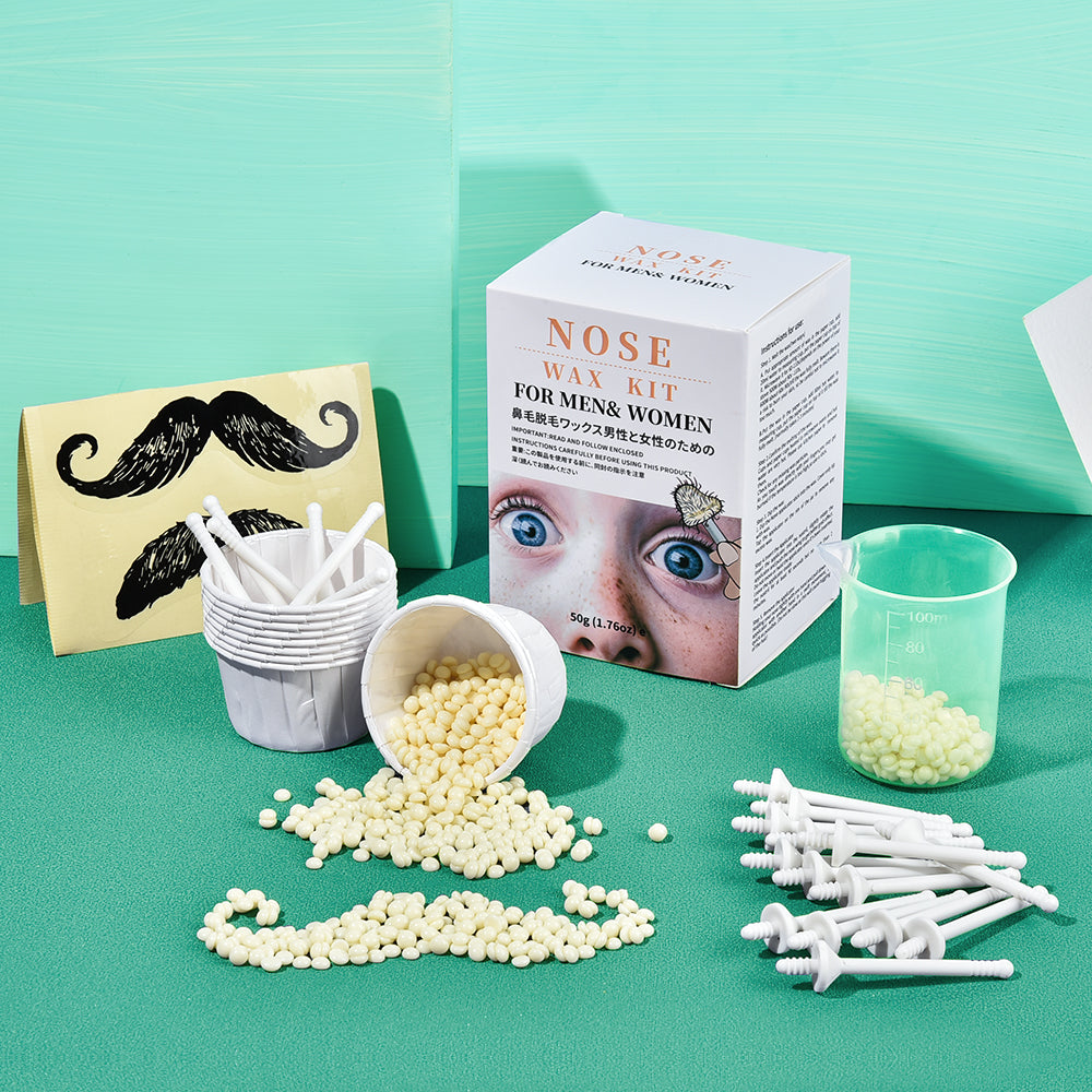 Nose Wax Kit for Men Women,Eyebrows Ears Lips Facial Nose Removal Waxing Kit with 1.76oz Wax 20 Applicators 10 Paper Cups 8 Moustache Protectors & 1 Measuring Cup