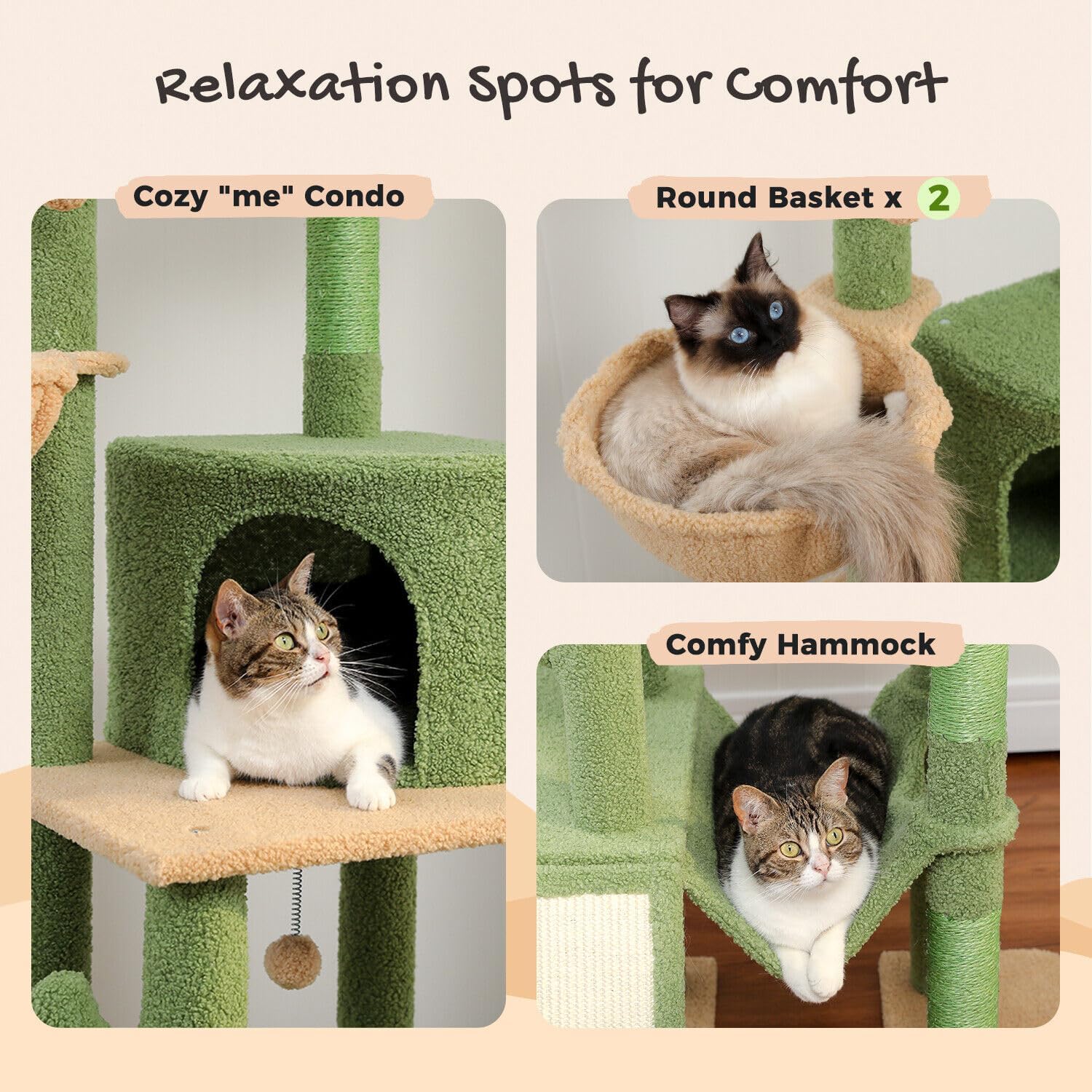 Cat Tree Floor Standing Cat Tower, Adjustable Height (85-112"), 7-Level Climbing Activity Center with Cozy Hammock, 5 Platforms and Indoor Scratching Post1