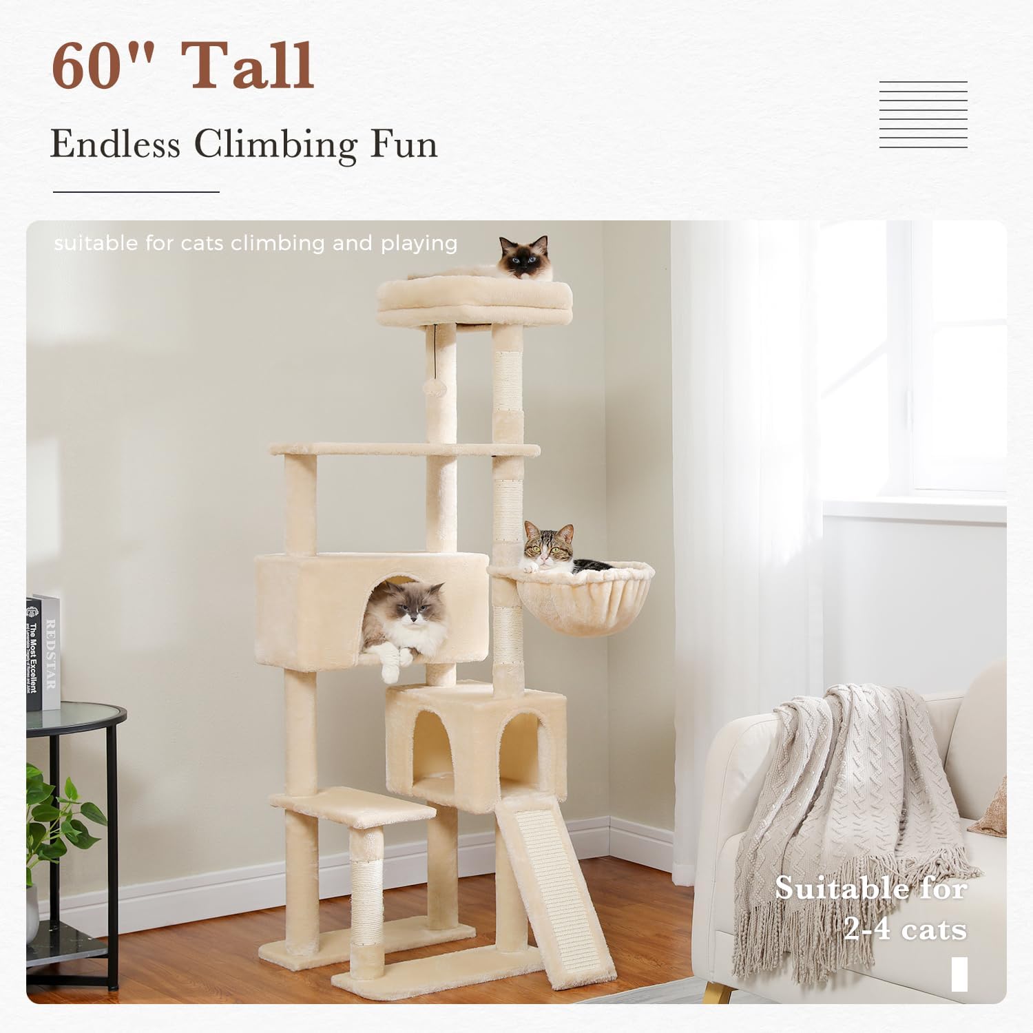 60.62 Inches Multi-Level Cat Tree Cat Tower for Indoor Cats with Sisal-Covered Scratching Post, Cozy Cat Condo, Padded Top Perch for Indoor Cats1