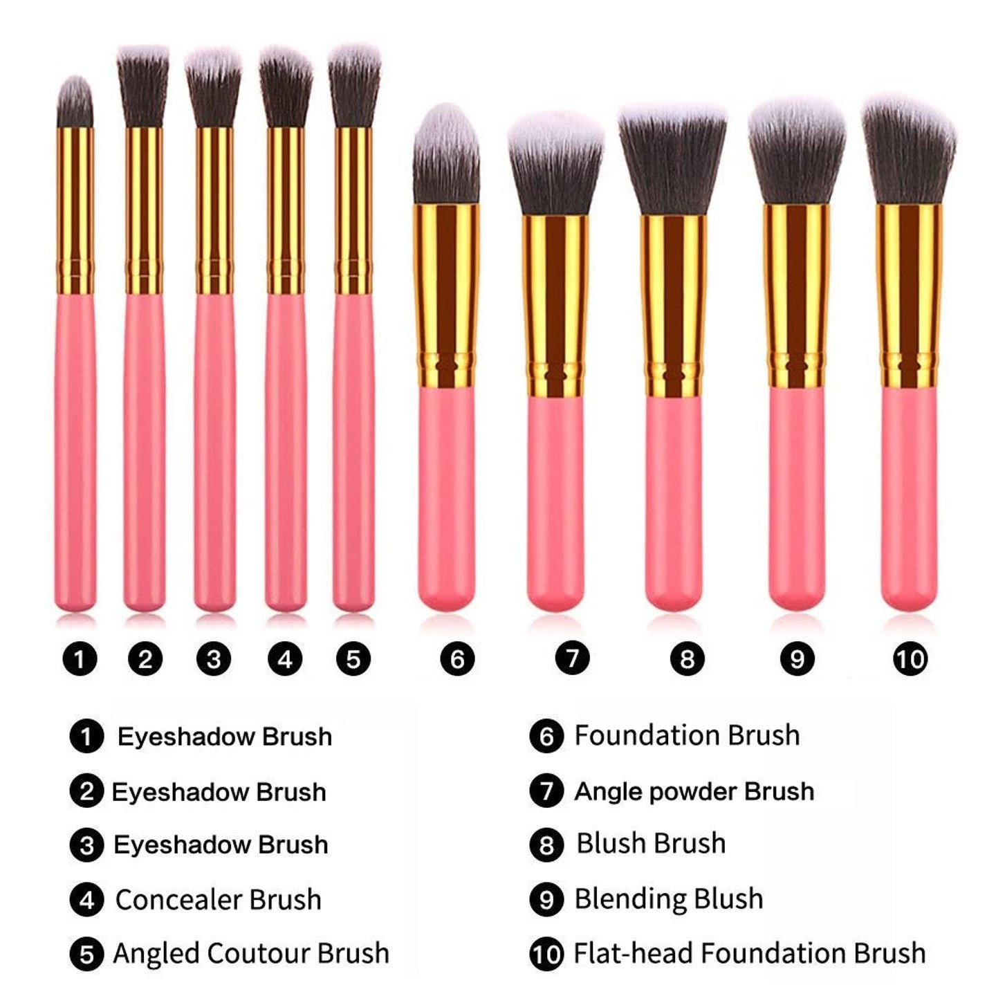 10 Pcs Travel Set Mini Makeup Brush Set (Pink Gold)