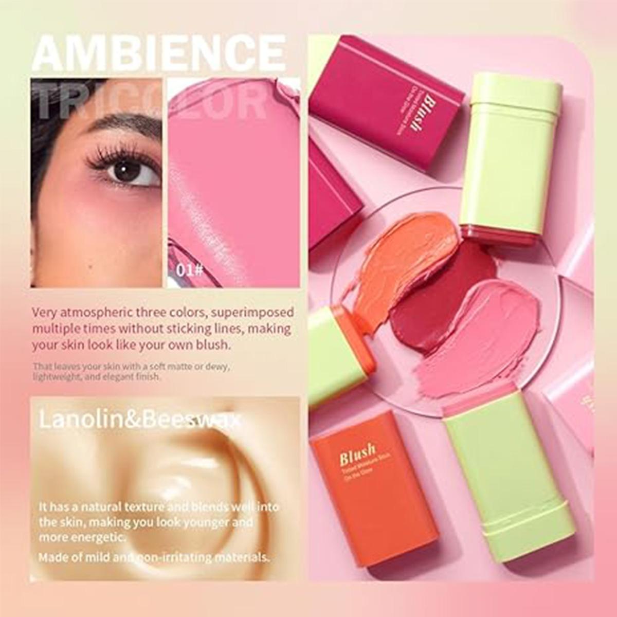 Multi-Use Makeup Blush Stick, Soft Cream Blush Makeup, Waterproof Natural Solid Moisturizer Blusher Stick, Multi-purpose Blush Stick for Eye, Cheek and Lip (01 Red)1