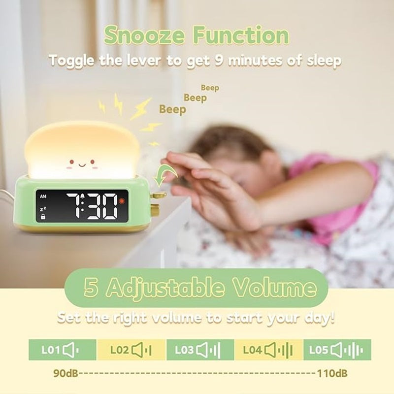Kids Alarm Clock, Digital Alarm Clock for Bedrooms, Cute Toast Night Light, Timer, Snooze, Adjustable Brightness, Small Bedside Clock for Kids Girls Boys Teens Birthday Room D¨¦cor