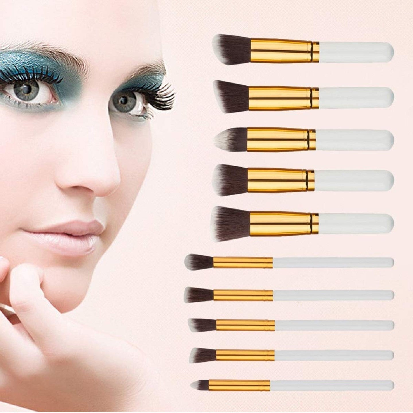 10 Pcs Makeup Brushes Set for Travel Set Synthesized (White Glod)with bag1