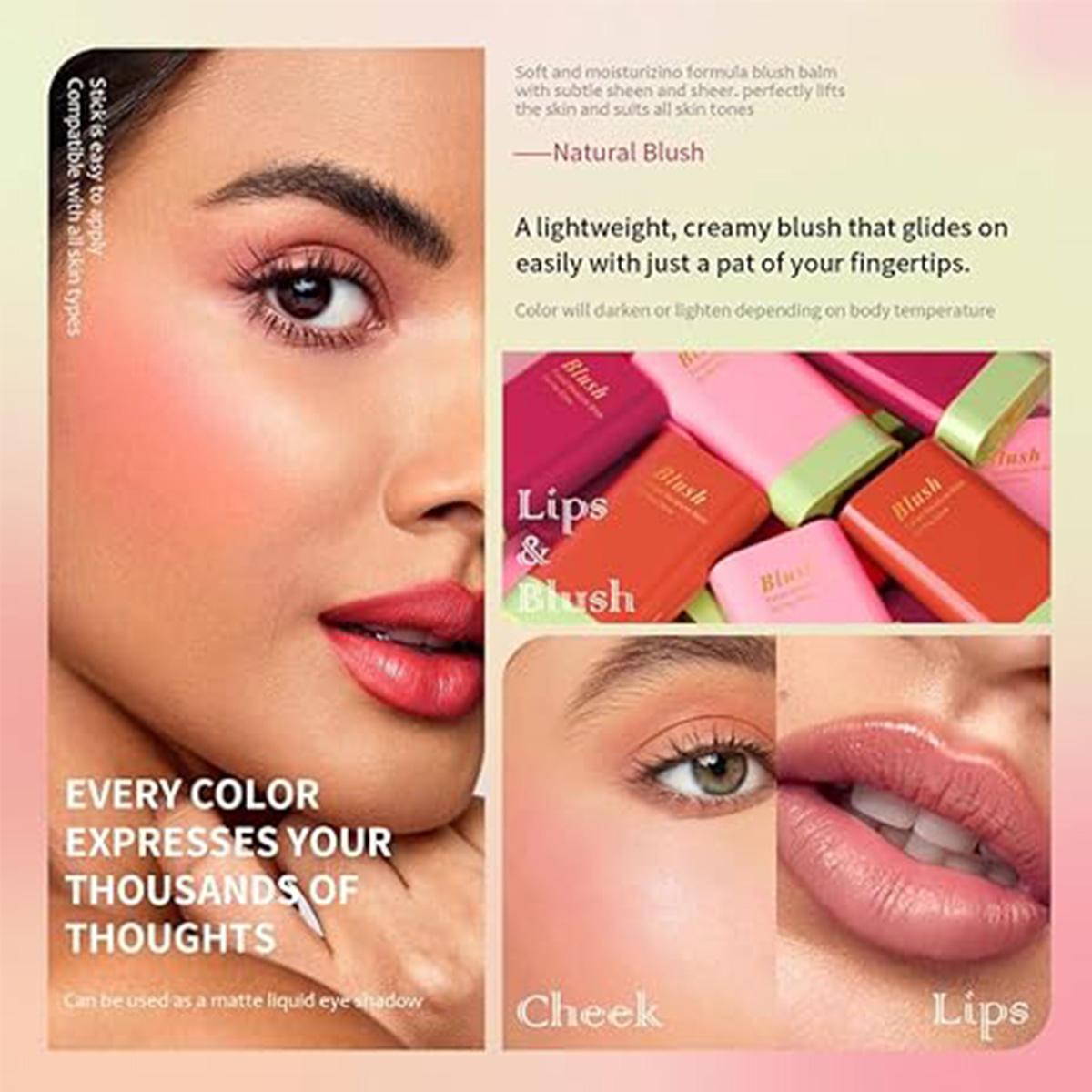 Multi-Use Makeup Blush Stick, Soft Cream Blush Makeup, Waterproof Natural Solid Moisturizer Blusher Stick, Multi-purpose Blush Stick for Eye, Cheek and Lip (01 Red)4