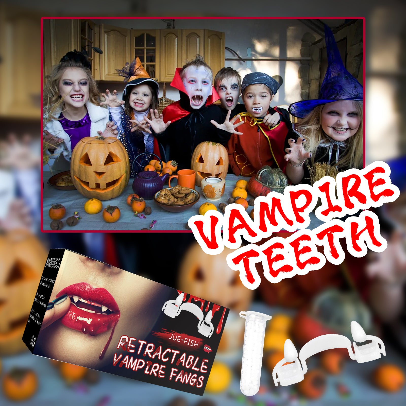 Jue-Fish Retractable Vampire Fangs - Party and Costume Props for Halloween